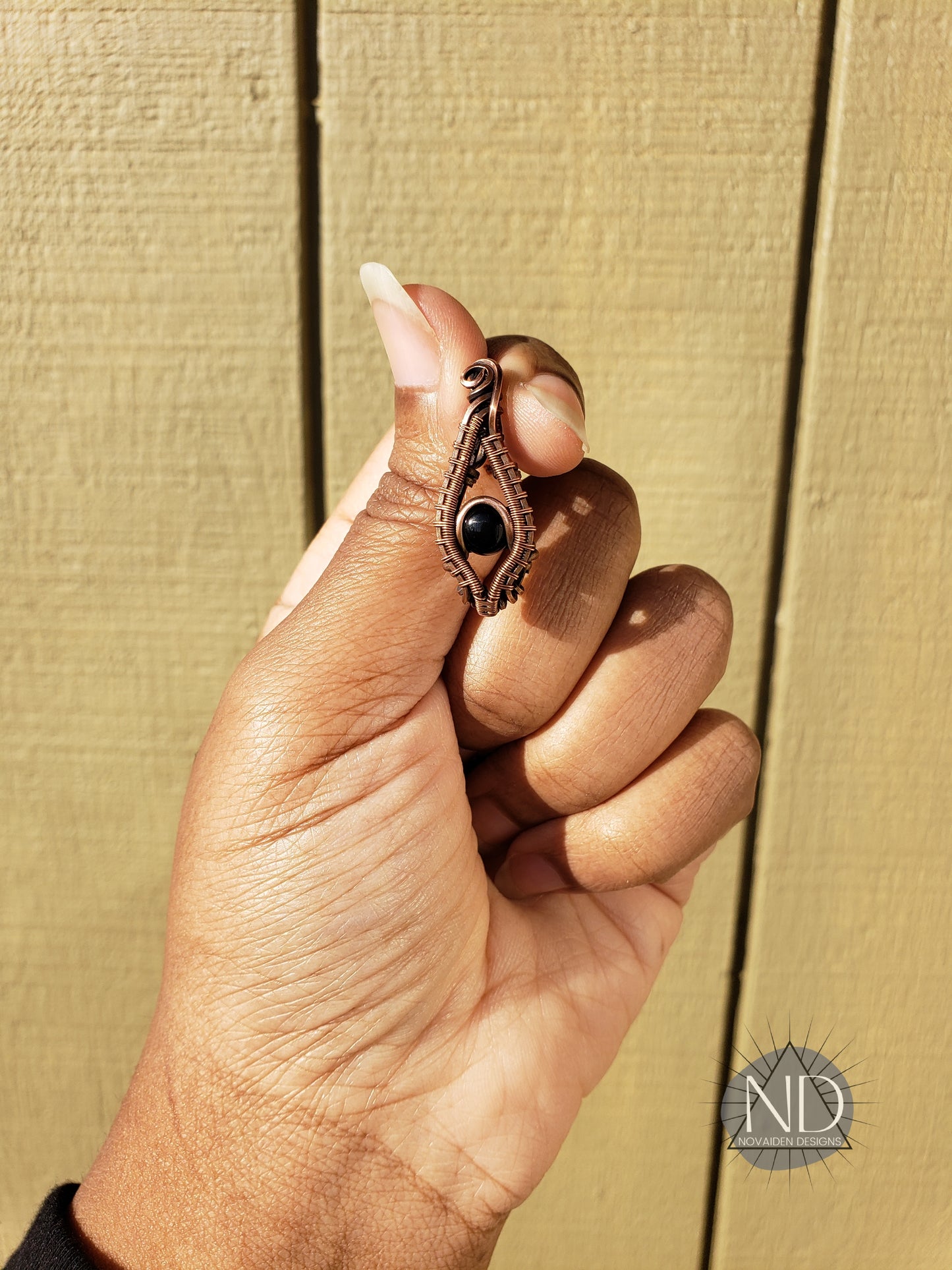 Black Onyx in Solid Copper Pendant