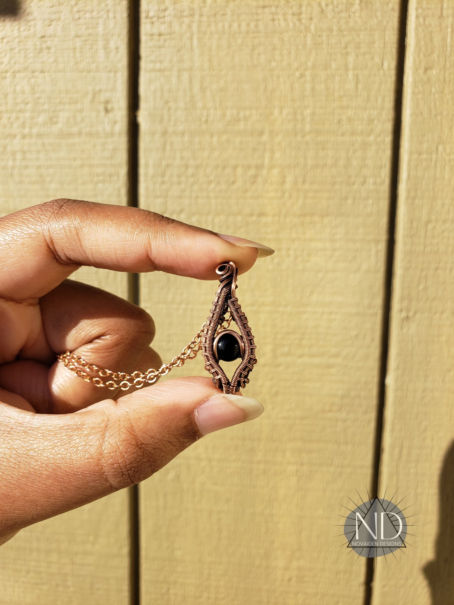 Black Onyx in Solid Copper Pendant