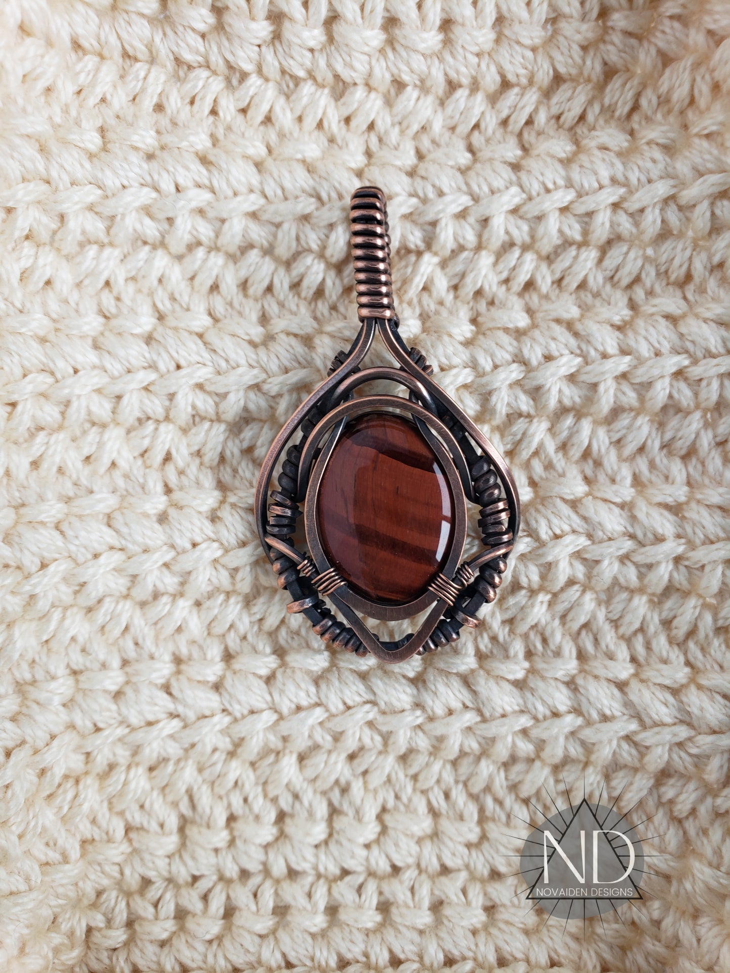 Red Tigers Eye in Solid Copper Pendant