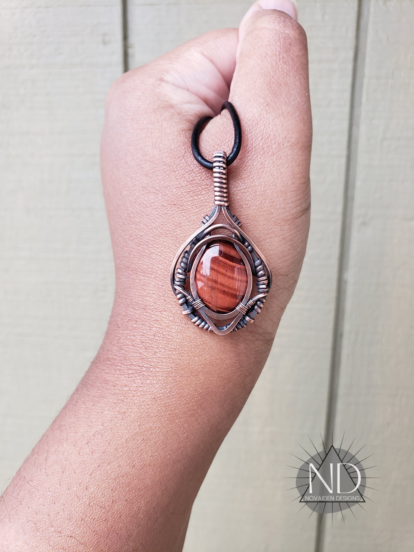 Red Tigers Eye in Solid Copper Pendant