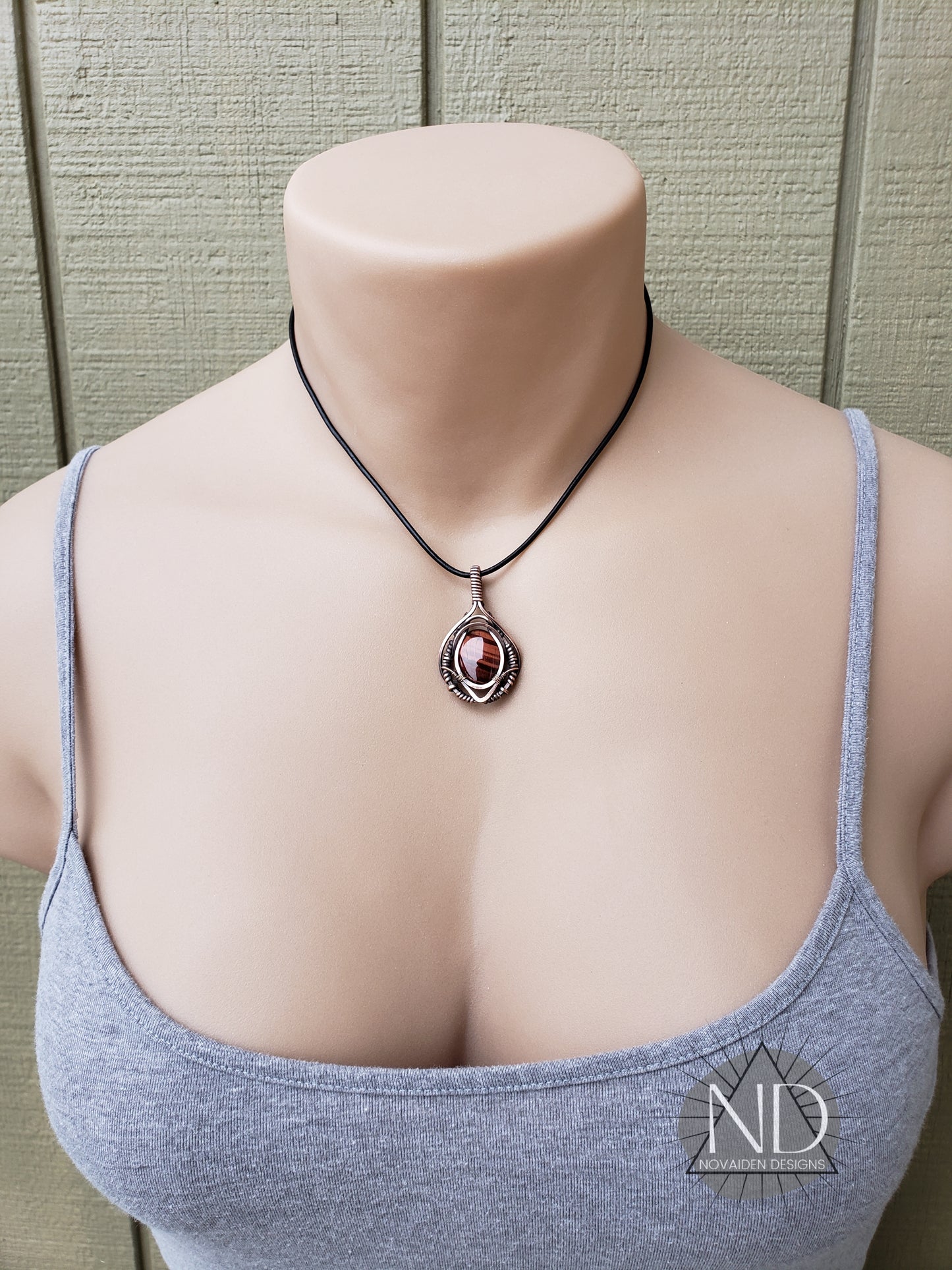 Red Tigers Eye in Solid Copper Pendant