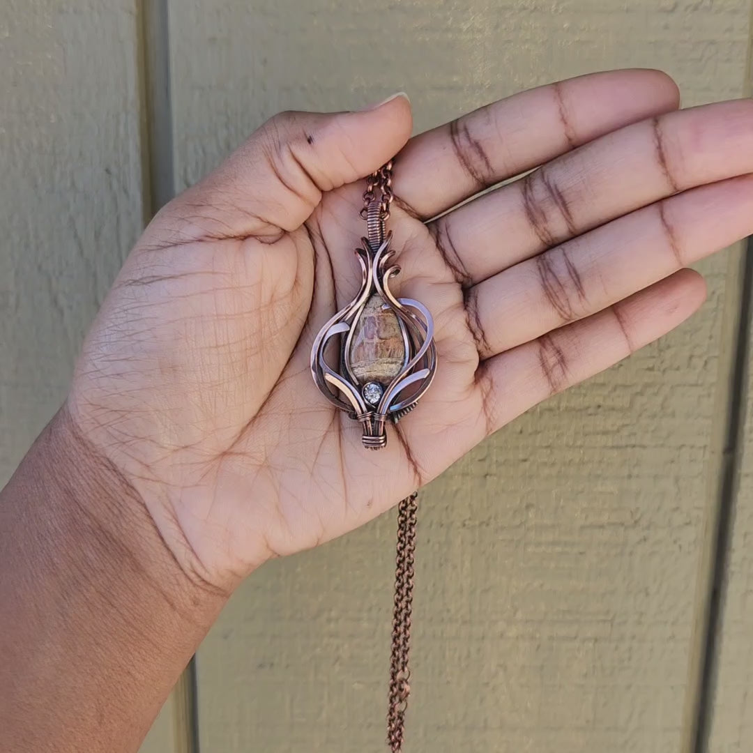 Load and play video in Gallery viewer, Arizona Petrified Wood & CZ Talisman