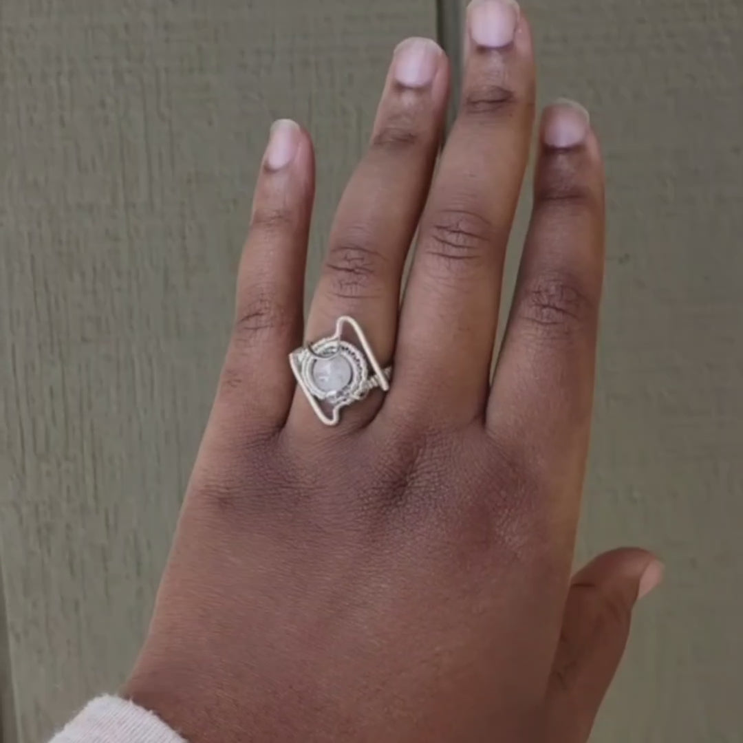 Load and play video in Gallery viewer, Rainbow Moonstone in Sterling Silver ring