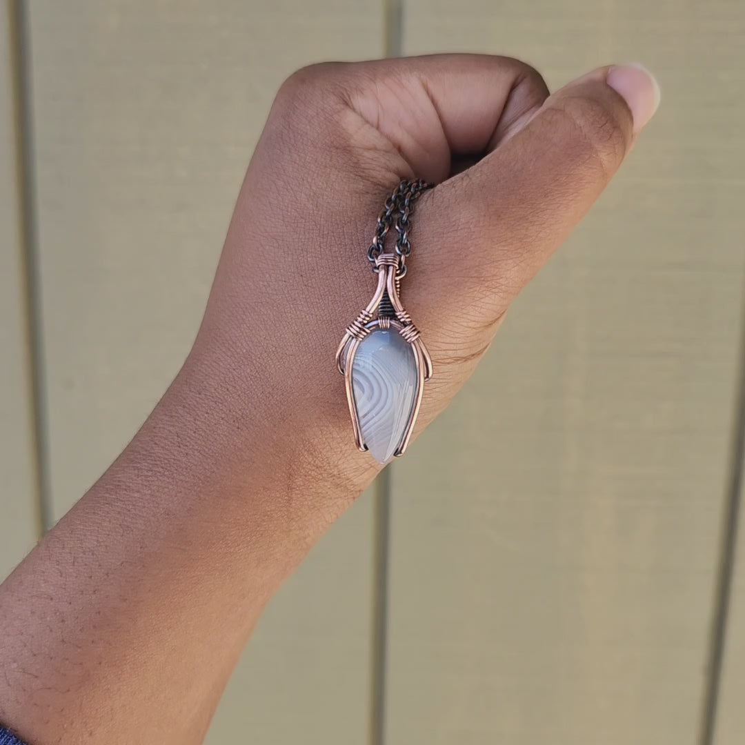 Load and play video in Gallery viewer, Minimal Botswana Agate in Solid Copper Pendant