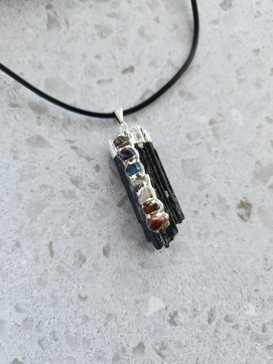 Quartz & Black Tourmaline Chakra Necklaces