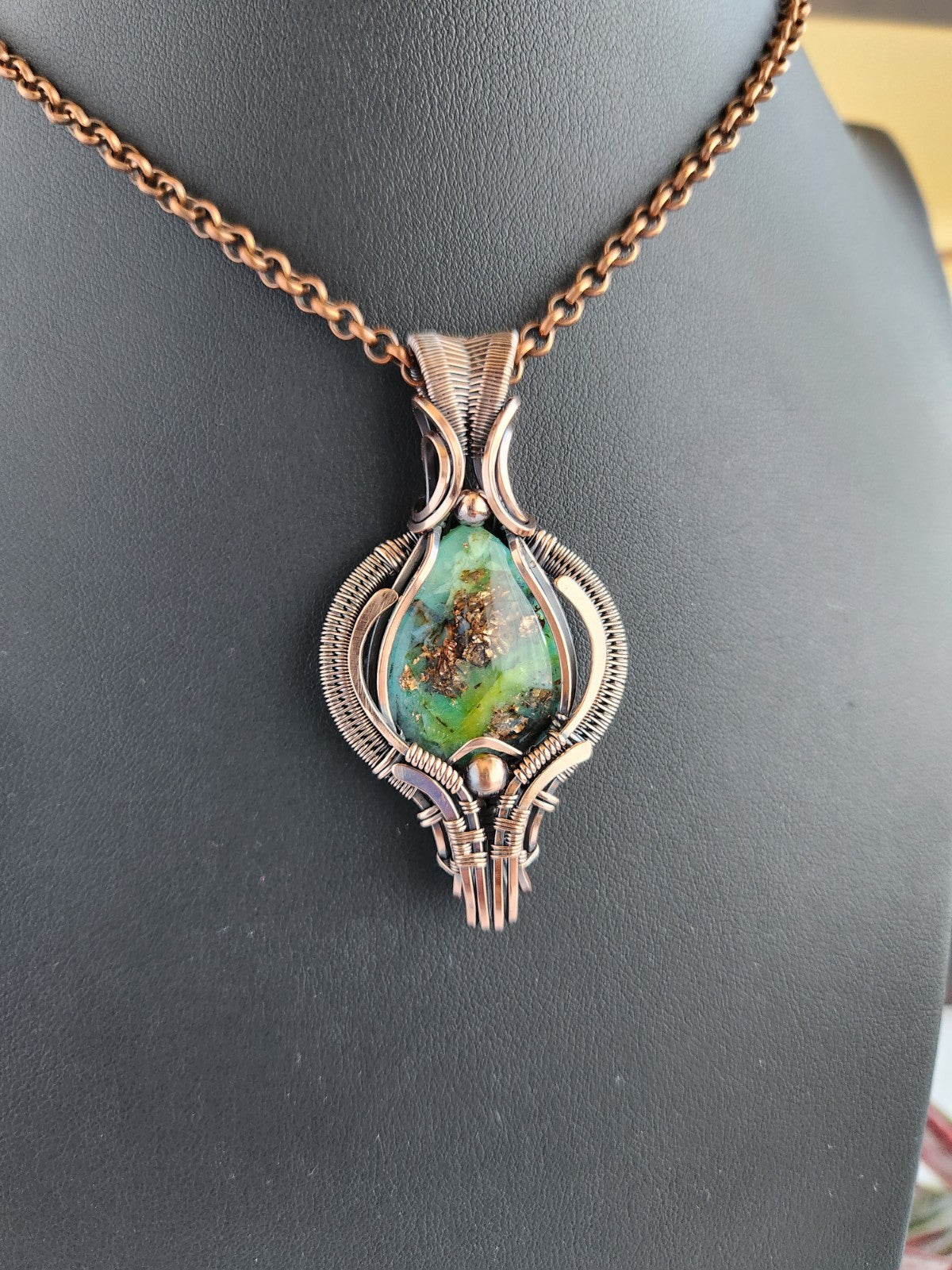 Petrified Opalized Wood with Native Copper Pendant