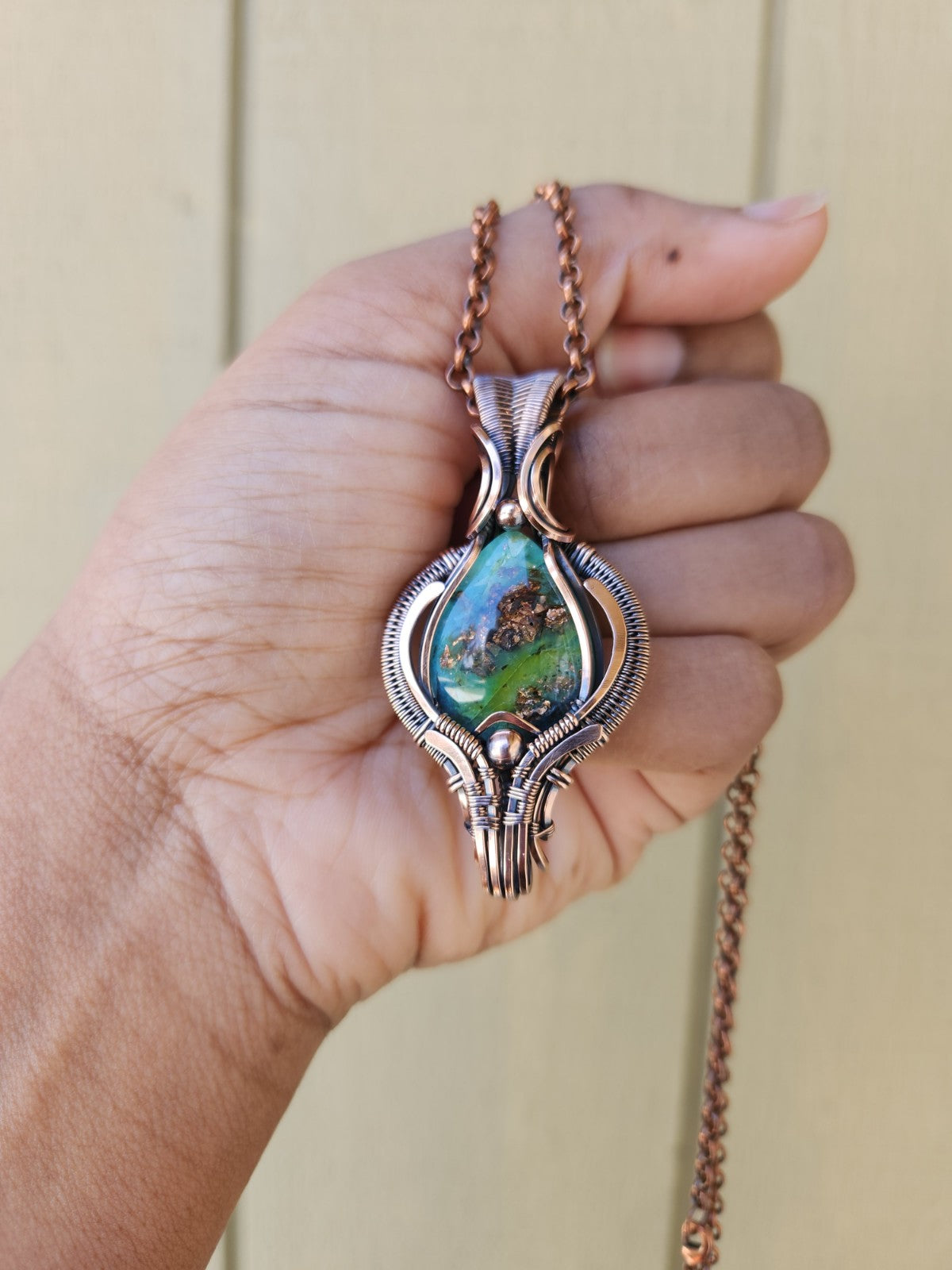 Petrified Opalized Wood with Native Copper Pendant