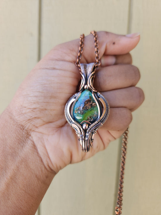 Load image into Gallery viewer, Petrified Opalized Wood with Native Copper Pendant
