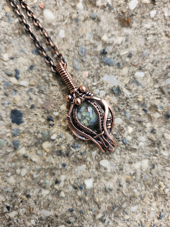 Vintage Green & Grey Glass in Copper Pendant