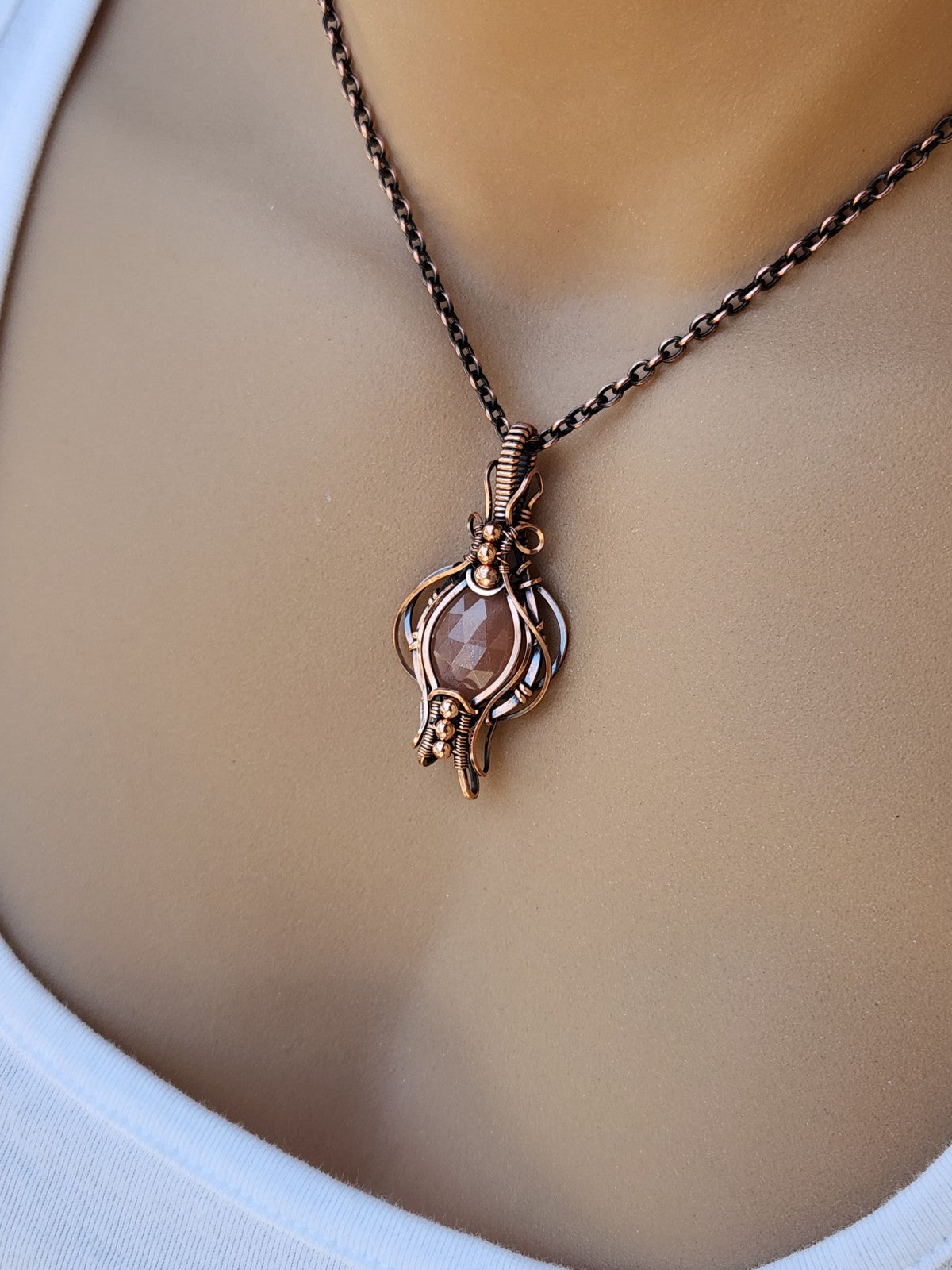 Faceted Peach Moonstone Pendant