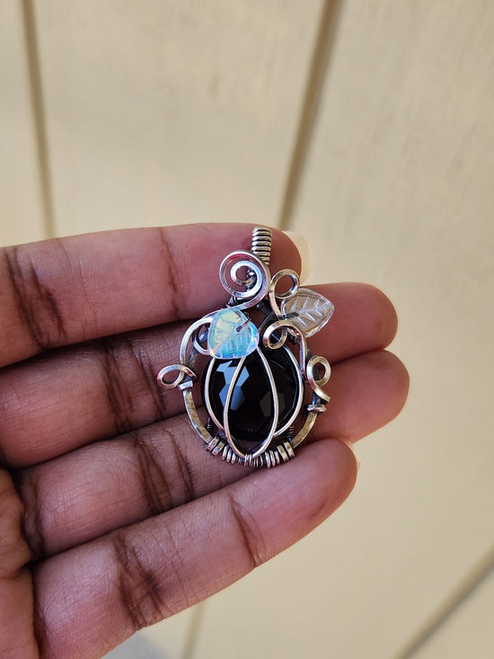 Faceted Obsidian Silver Pumpkin