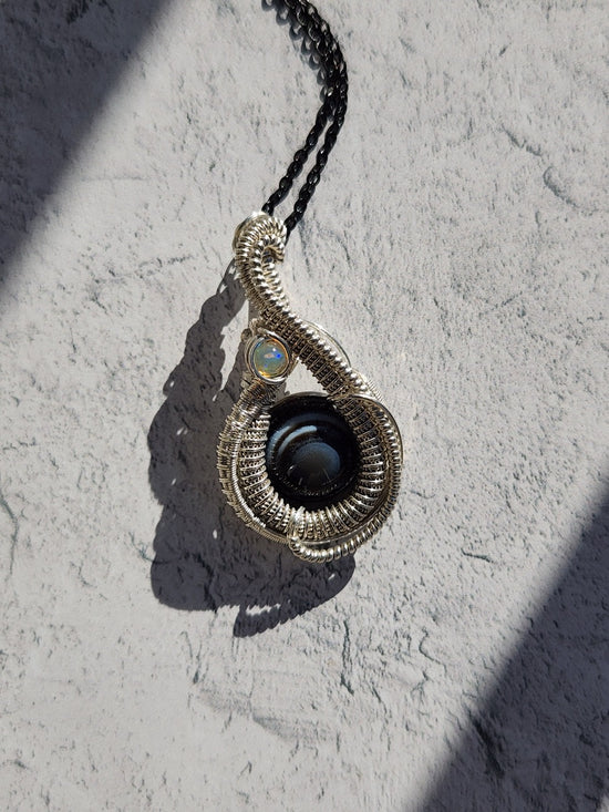 Black Agate Eye & Opal Pendant