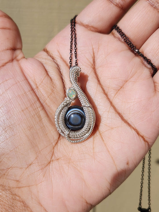 Black Agate Eye & Opal Pendant