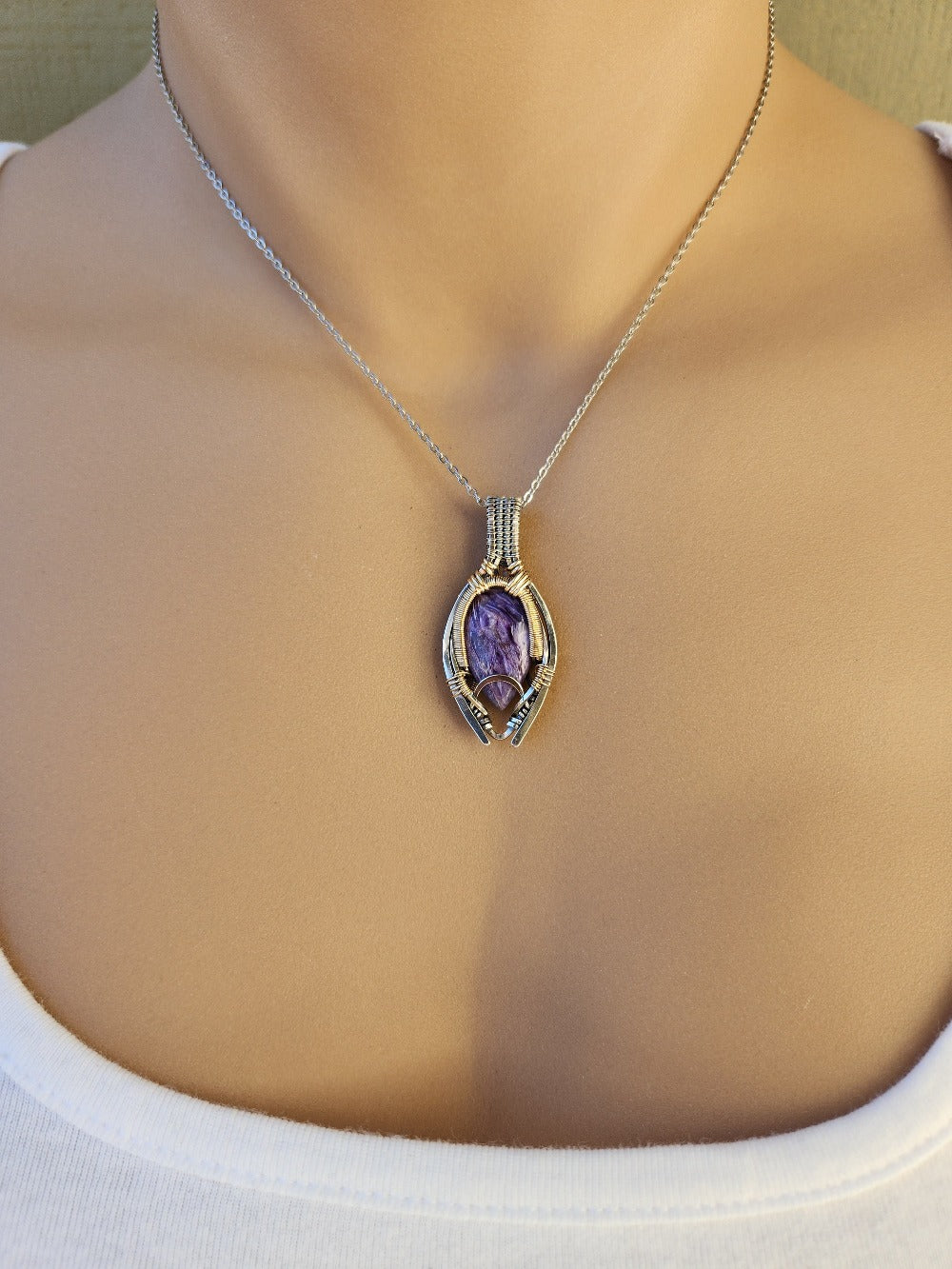 Charoite Mixed Metal Amulet
