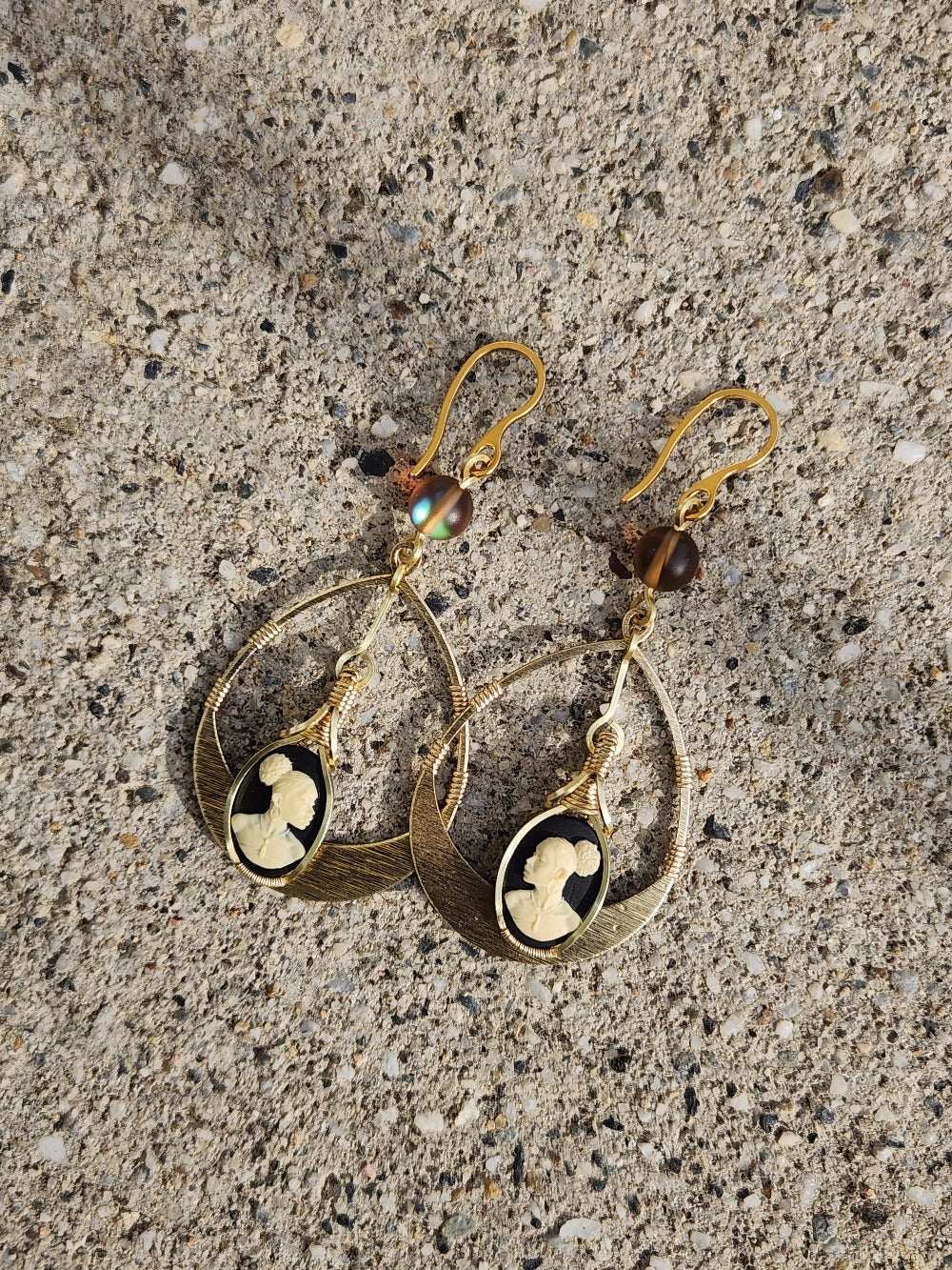 Black Beauty Textured Brass Earrings
