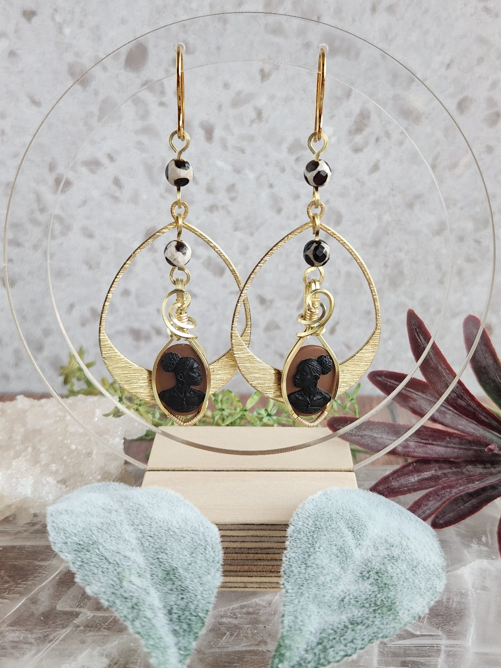 Black Beauty Textured Brass Earrings #2