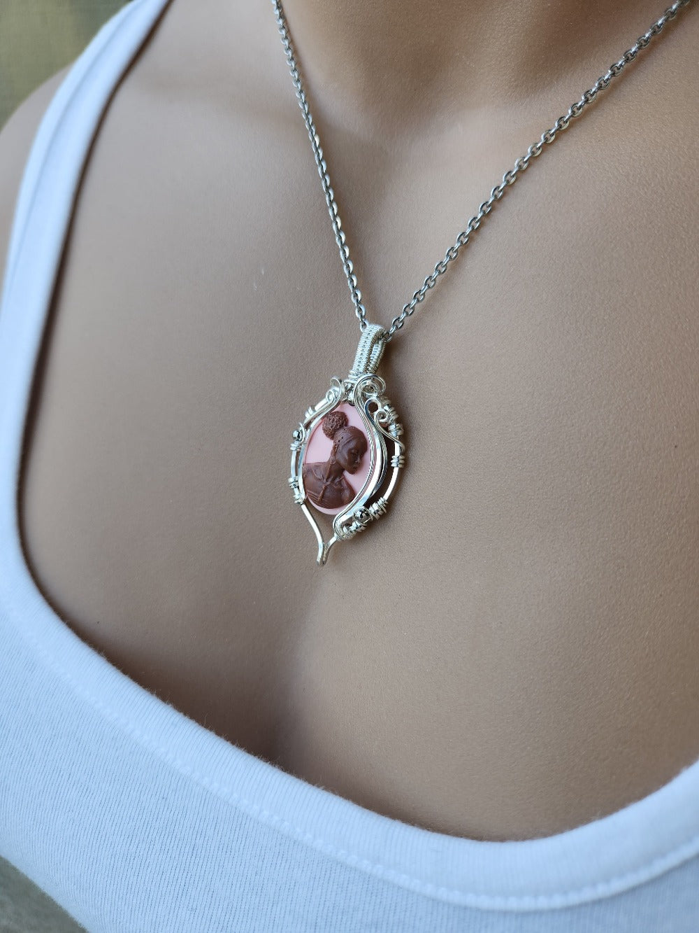 Black Beauty Pink Cameo Necklace