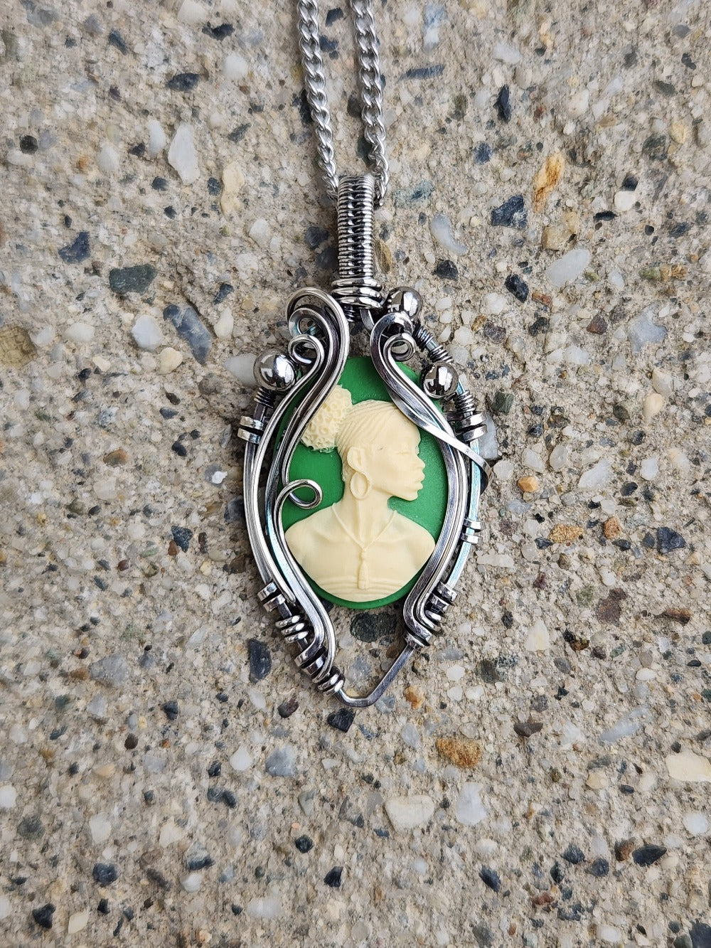 Black Beauty Green Cameo Necklace