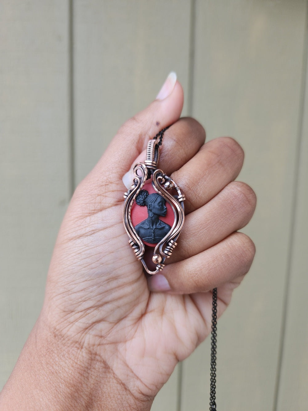 Black Beauty Red Cameo Necklace