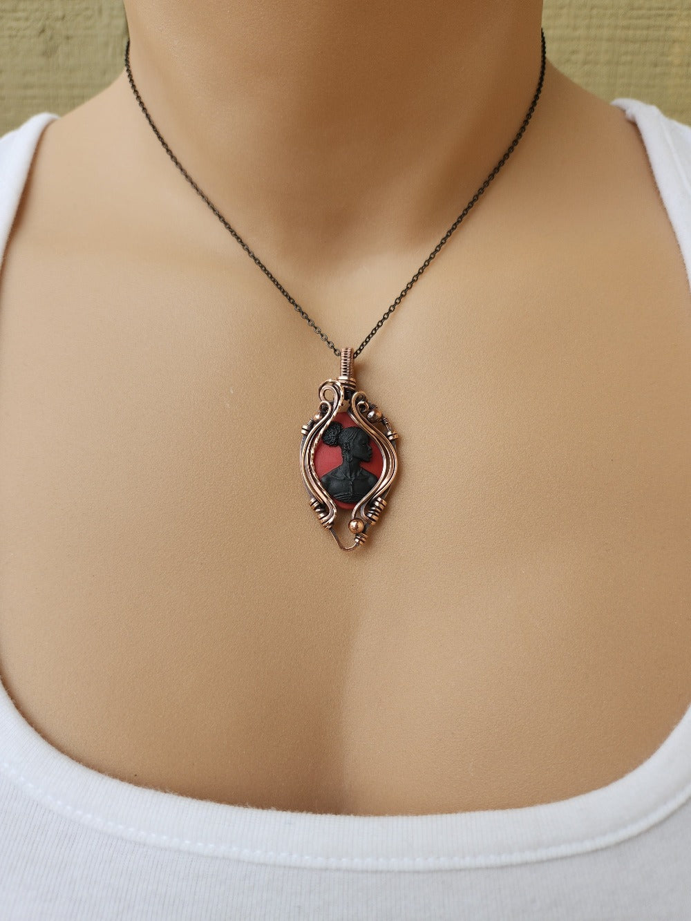 Black Beauty Red Cameo Necklace