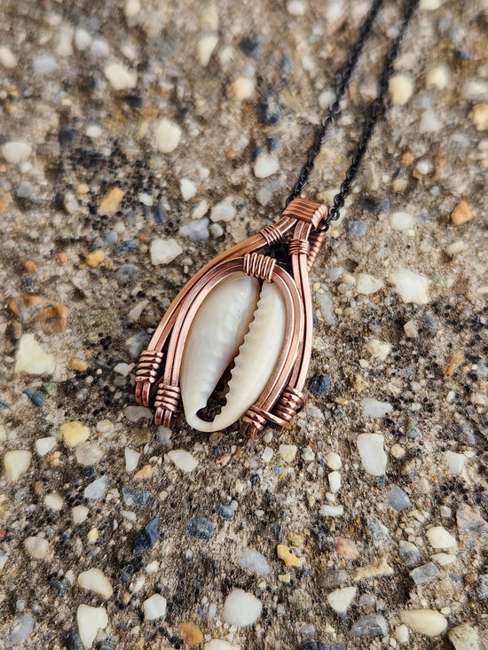 Cowrie Shell & Black Spinel Copper Necklace