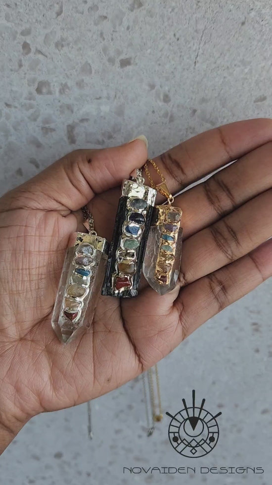 Load and play video in Gallery viewer, Quartz &amp;amp; Black Tourmaline Chakra Necklaces
