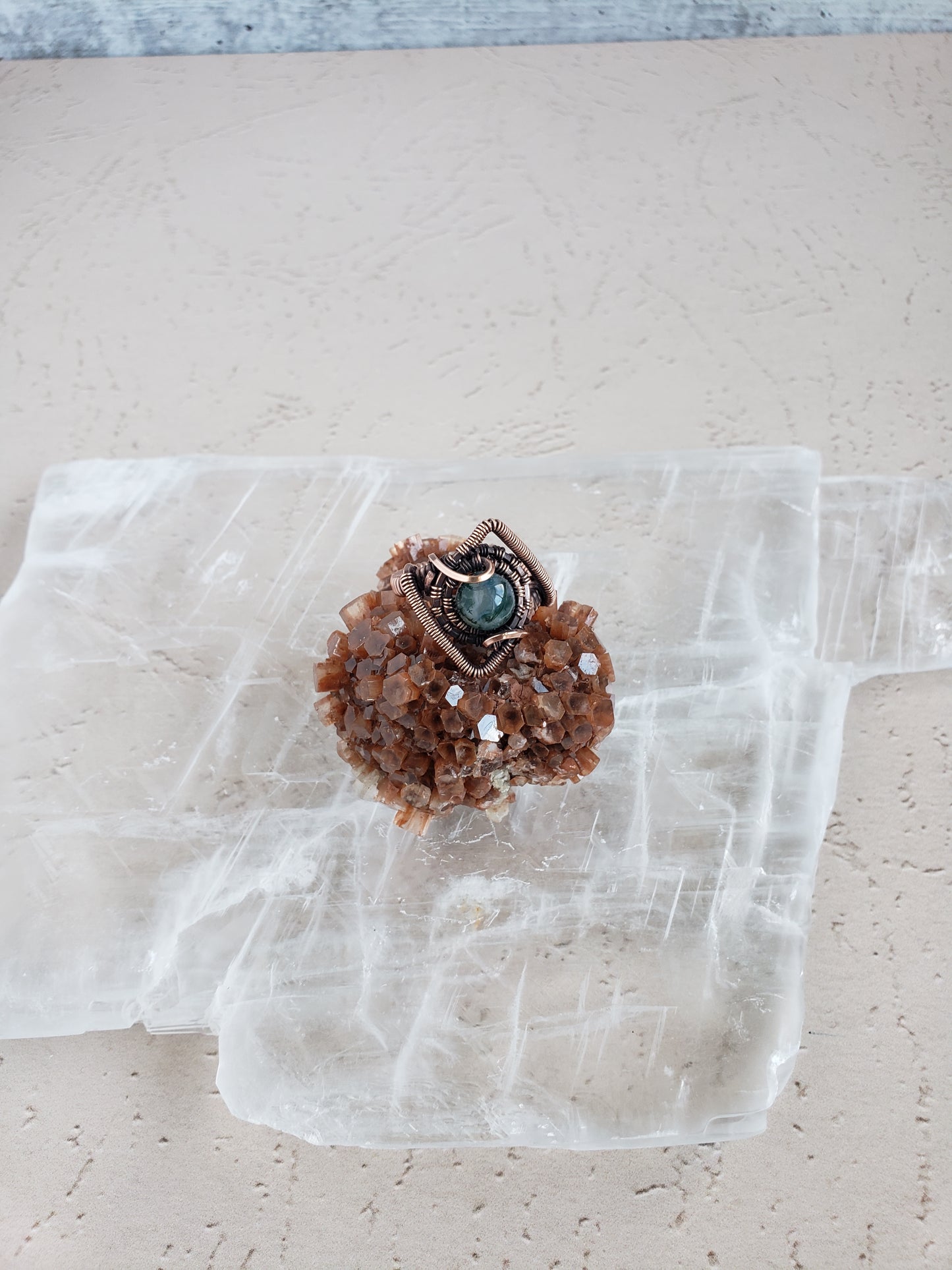 Moss Agate in Solid Copper Ring