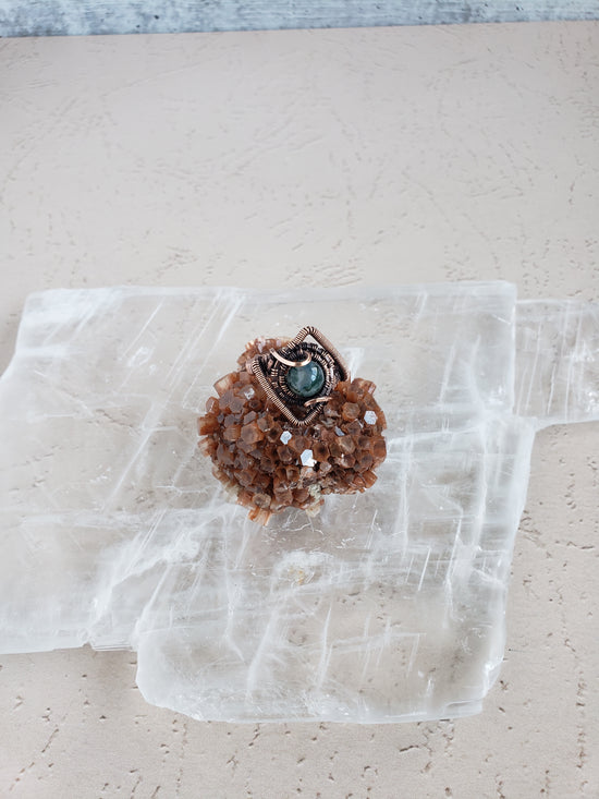 Moss Agate in Solid Copper Ring