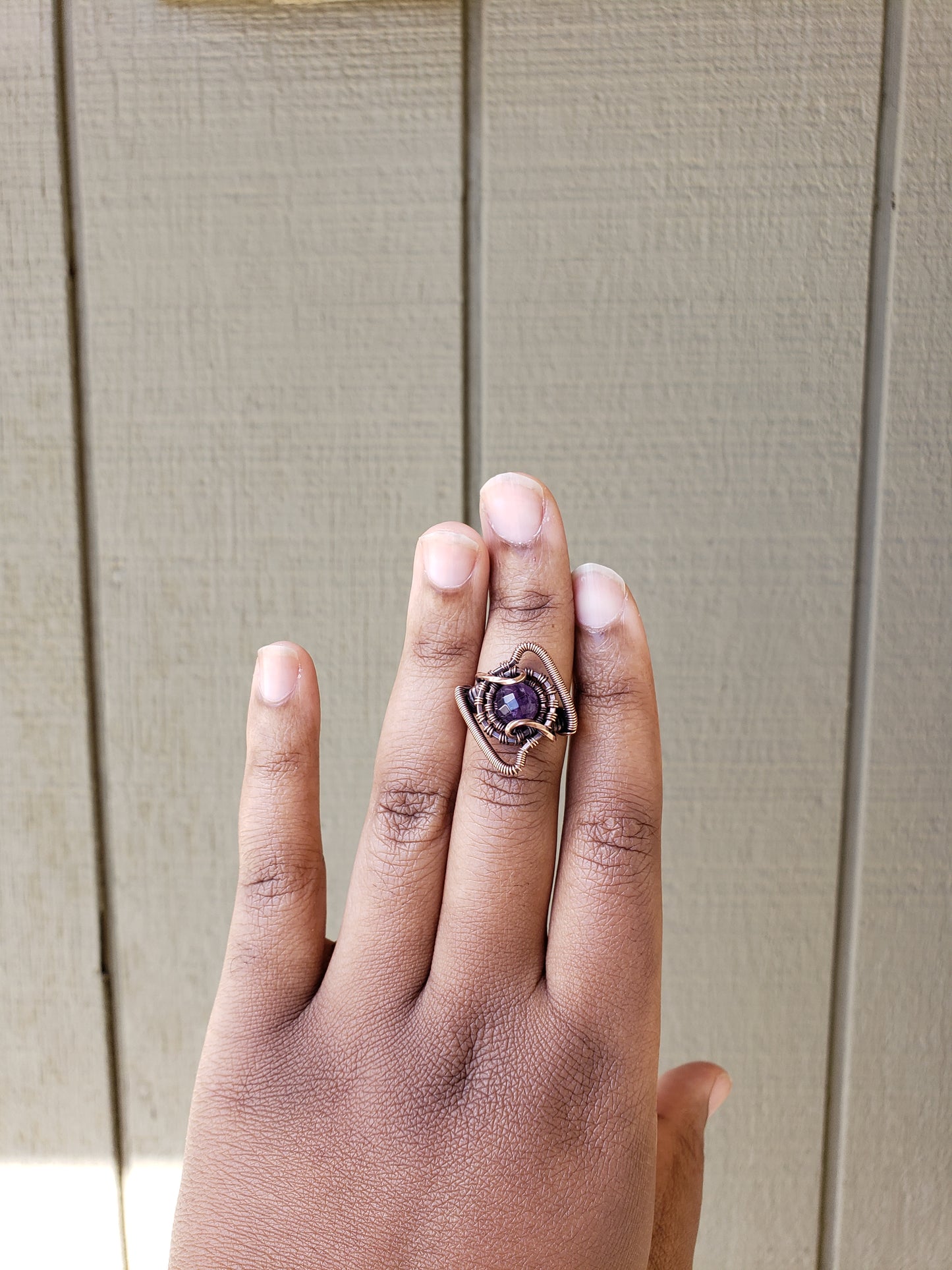 Faceted Amethyst in Solid Copper Ring