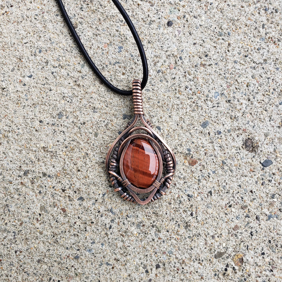 Red Tigers Eye in Solid Copper Pendant