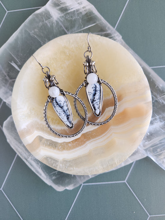 Dendritic Opal & Moonstone Earrings