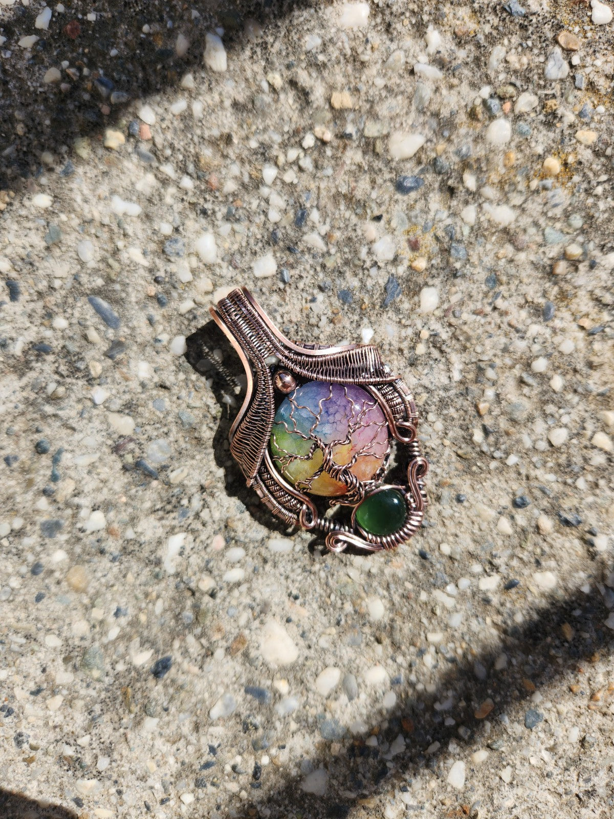 Rainbow Solar Quartz & Serpentine Regal Tree of Life Pendant