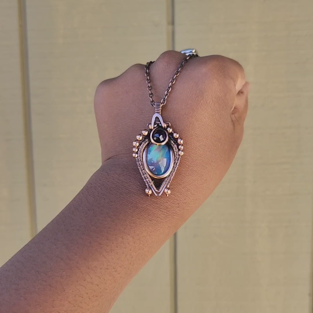 Load and play video in Gallery viewer, Aurora Opal &amp;amp; Amethyst Pendant
