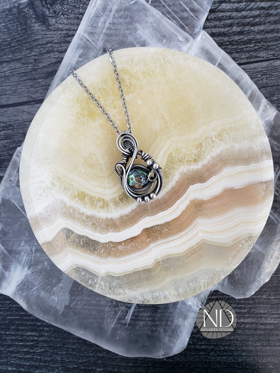 Faceted Abalone & Crystal Doublet in Solid Sterling Silver Pendant