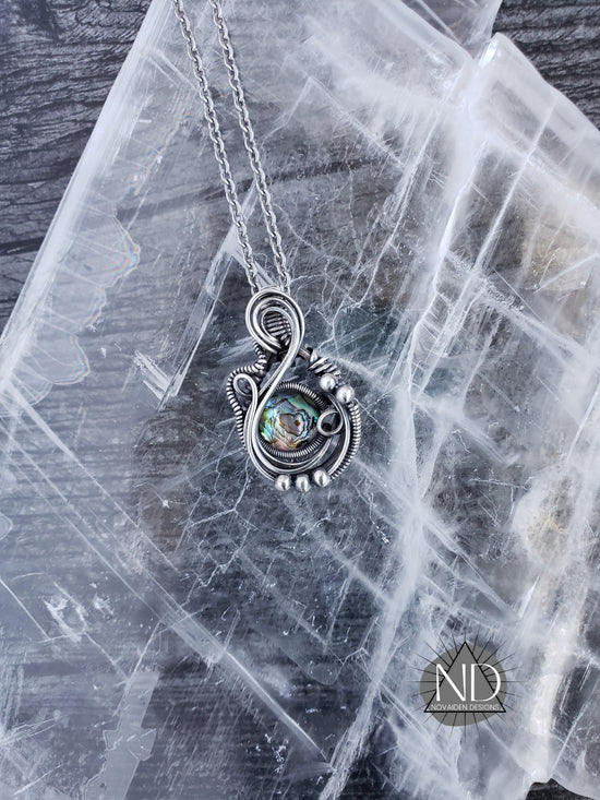 Faceted Abalone & Crystal Doublet in Solid Sterling Silver Pendant