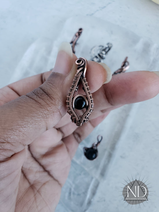 Black Onyx in Solid Copper Pendant