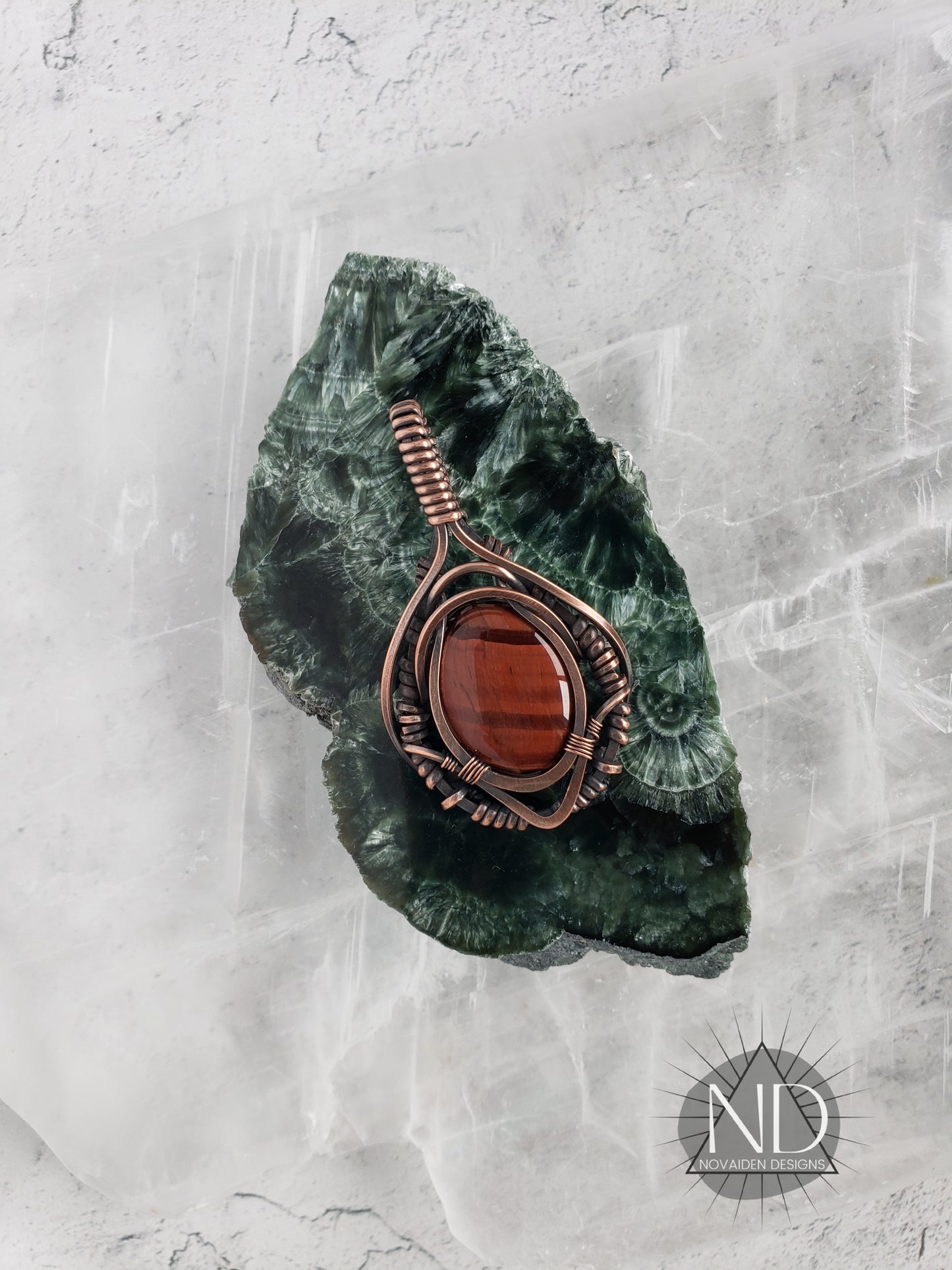 Red Tigers Eye in Solid Copper Pendant