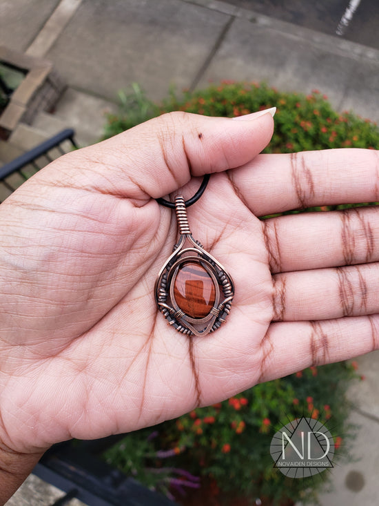 Red Tigers Eye in Solid Copper Pendant